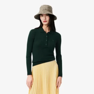 Suéter de jersey de lana con cuello polo para mujer