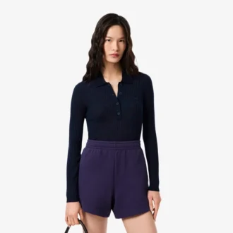 Suéter de jersey de lana con cuello polo para mujer