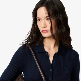 Suéter de jersey de lana con cuello polo para mujer