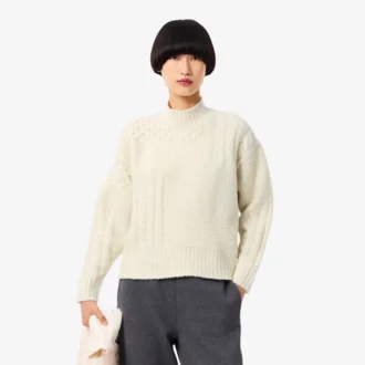 Suéter de lana de cuello alto con efecto patchwork para mujer