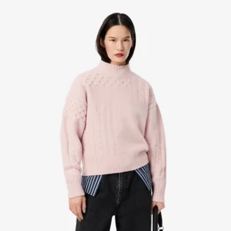 Suéter de lana de cuello alto con efecto patchwork para mujer