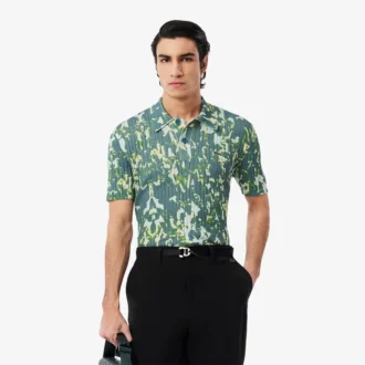 Suéter de manga corta con cuello polo y estampado gráfico para hombre