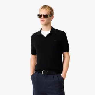Suéter de mezcla de algodón con cuello polo abierto para hombre