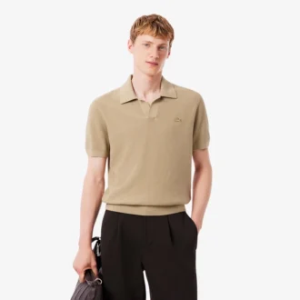Suéter de mezcla de algodón con cuello polo abierto para hombre