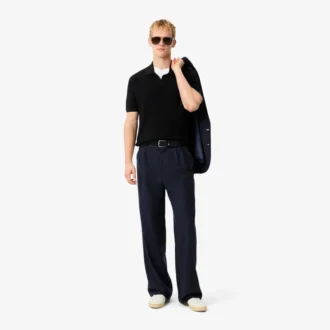 Suéter de mezcla de algodón con cuello polo abierto para hombre
