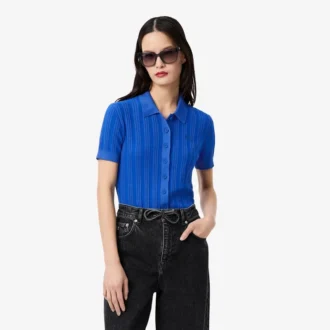 Suéter de mujer con cuello polo y punto acanalado