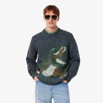 Suéter de punto con cocodrilo en intarsia para hombre