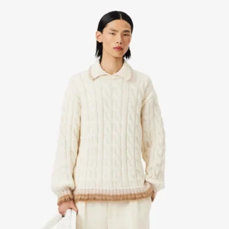 Suéter de punto trenzado con cuello polo de lana Runway