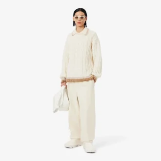 Suéter de punto trenzado con cuello polo de lana Runway