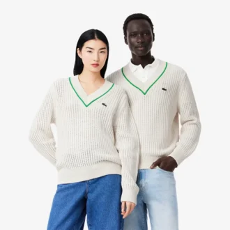 Suéter de tenis unisex de cuello en V a rayas