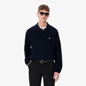 Suéter polo de lana de corte holgado para hombre