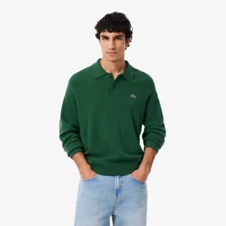 Suéter polo de lana de corte holgado para hombre