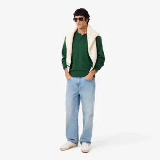 Suéter polo de lana de corte holgado para hombre