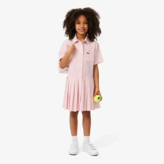 Vestido camisero con falda plisada de popelín