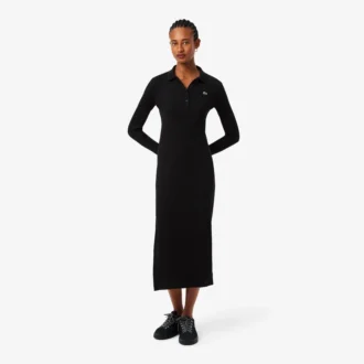 Vestido de mujer de corte ajustado con cuello polo de algodón acanalado
