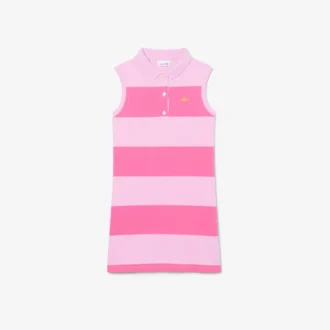 Vestido polo sin mangas a rayas de piqué petit