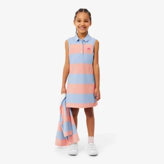 Vestido polo sin mangas a rayas de piqué petit