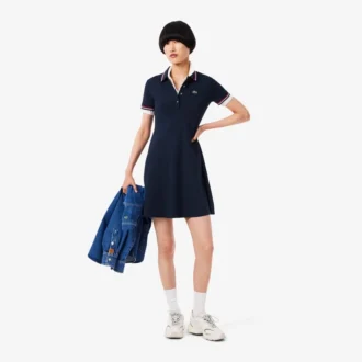 Vestido skater con cuello de polo elástico para mujer
