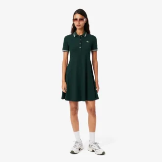 Vestido skater con cuello de polo elástico para mujer