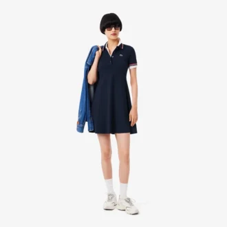Vestido skater con cuello de polo elástico para mujer
